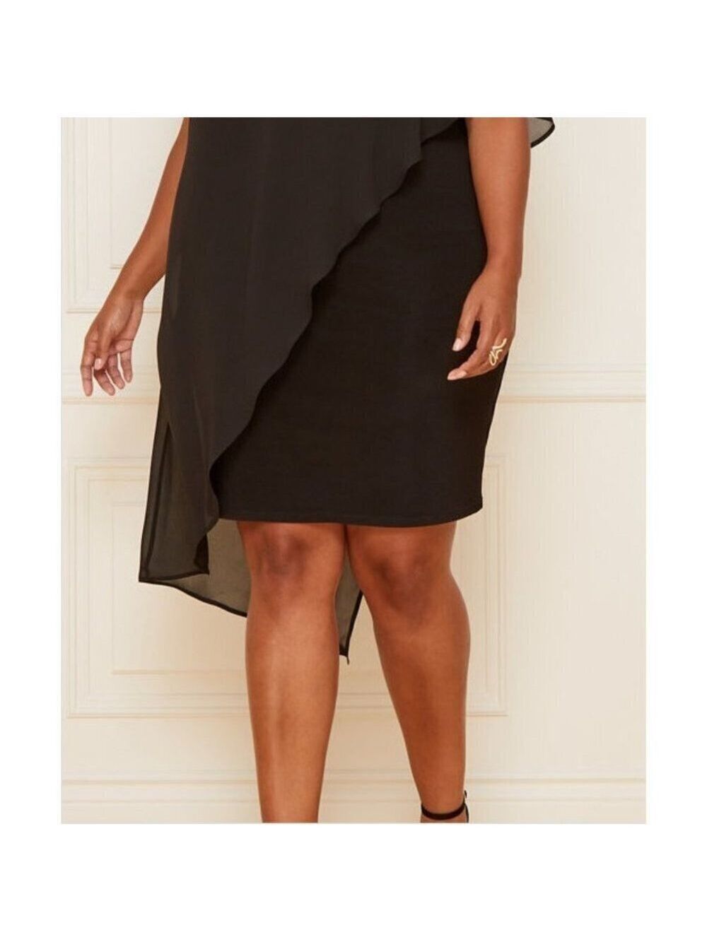 Women Le Chateau Knit and Chiffon One Shoulder Black Dress Size XXL - Picture 3 of 4